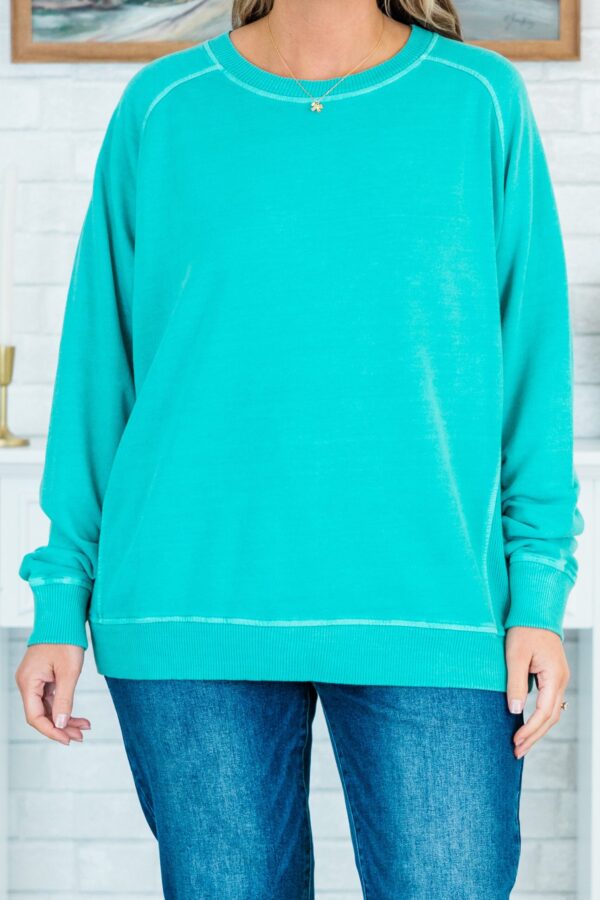 Happy To Be Here Pullover, Turquoise - Image 5