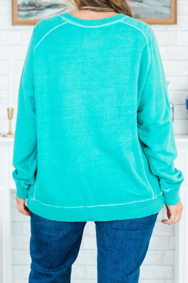 Happy To Be Here Pullover, Turquoise - Image 6