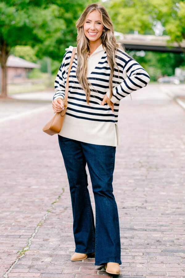 Sweet Stripes Sweater, Taupe - Image 3