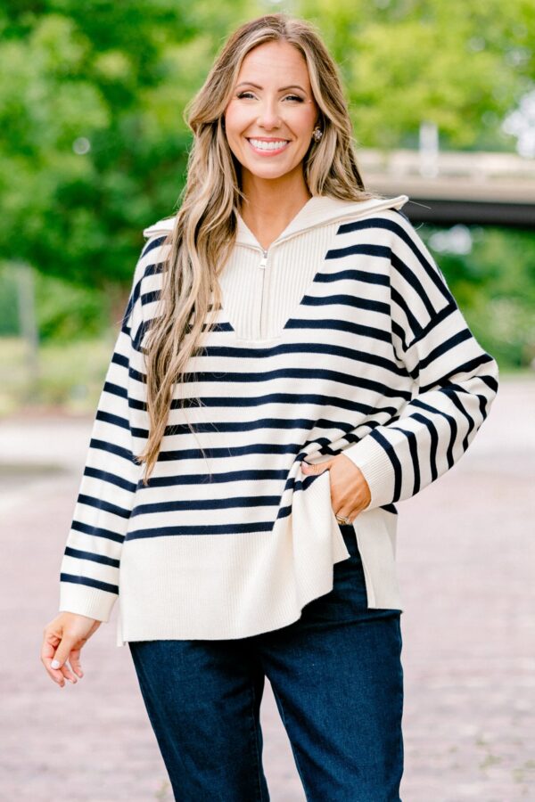 Sweet Stripes Sweater, Taupe