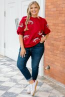 Touchdown Sparkle Top, Red