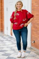 Touchdown Sparkle Top, Red