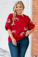 Touchdown Sparkle Top, Red