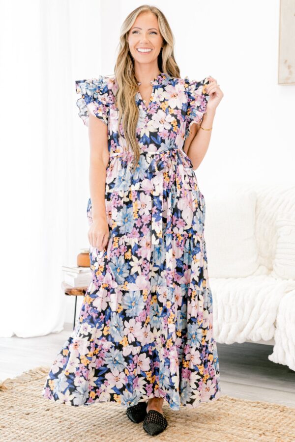 Venetian Garden Dress, Navy - Image 2