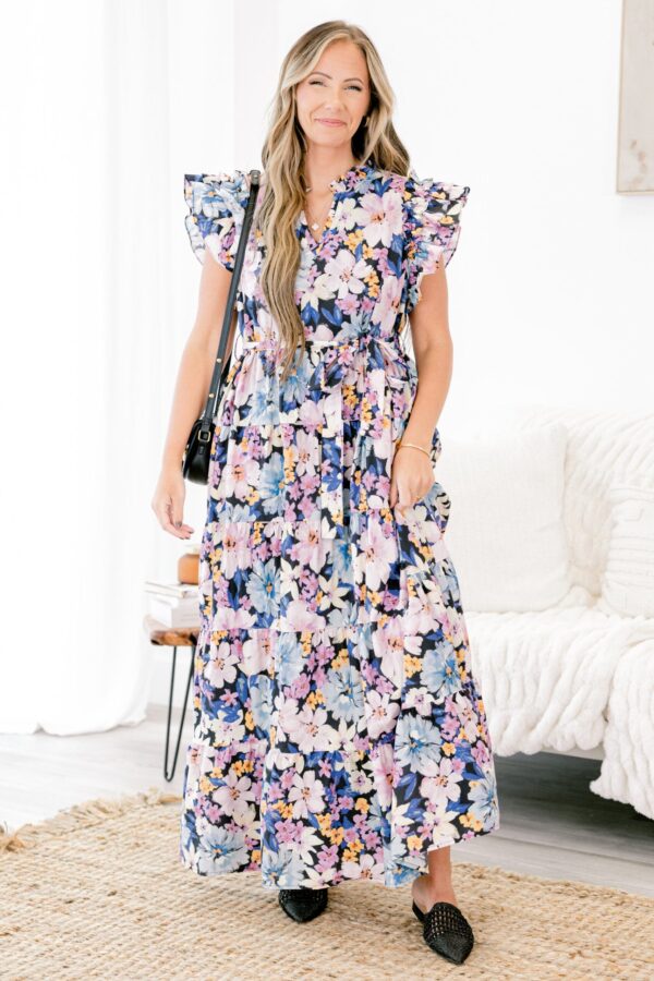 Venetian Garden Dress, Navy - Image 3
